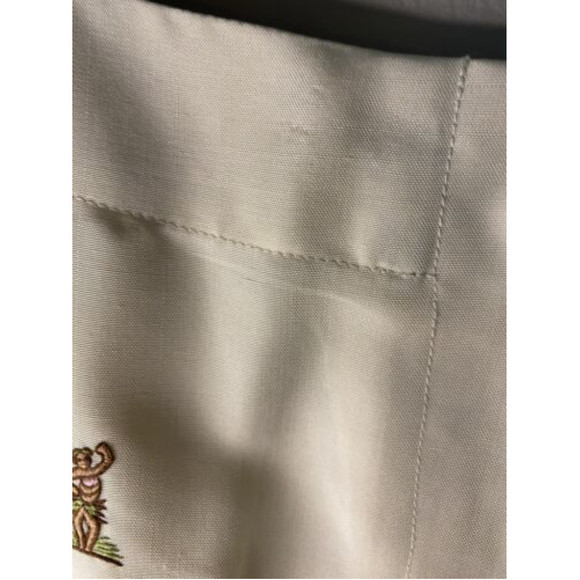 Vtg 80s Raw Silk J. McLaughlin Pants Hand Embroidered Hula Dancers Cream‎ - Picture 5 of 9